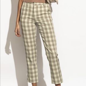 Bohme Plaid Paige Pants Straight Leg High Rise Pockets Green Extra Small